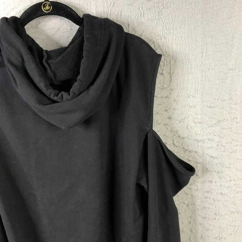 LF The Brand Hoodie Womens S Black Cold Shoulder Straps Punk Gothic Streetwear - Picture 11 of 12